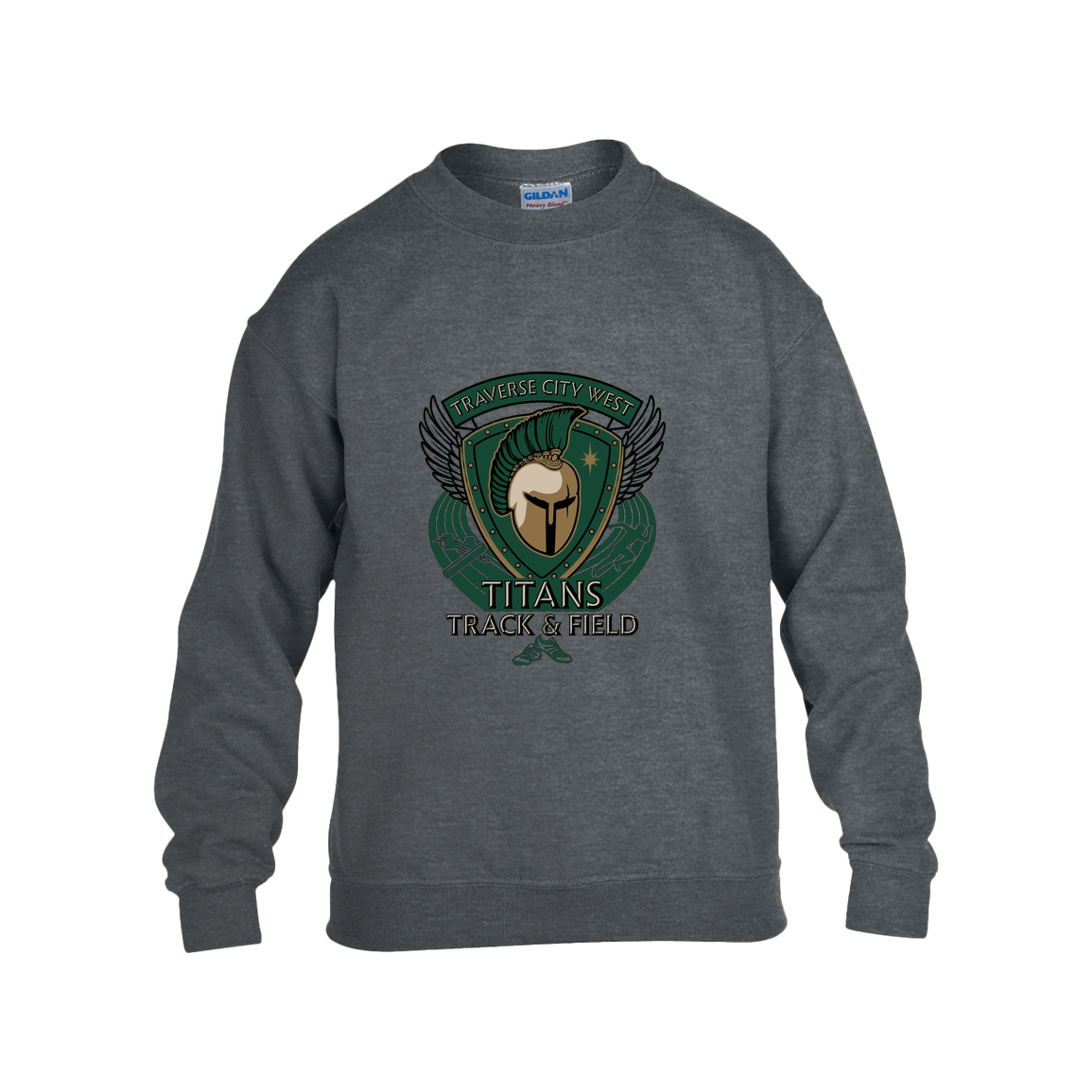 tc-titans-winged-warrior-crest-gildan-kids-heavy-blend-fleece-crew — Dark Heather — Front — source sha256 e9ce55fb7257fc1167e237214091367f085ca49edf36d4b9a10bc1498af32f60 — Color position 2