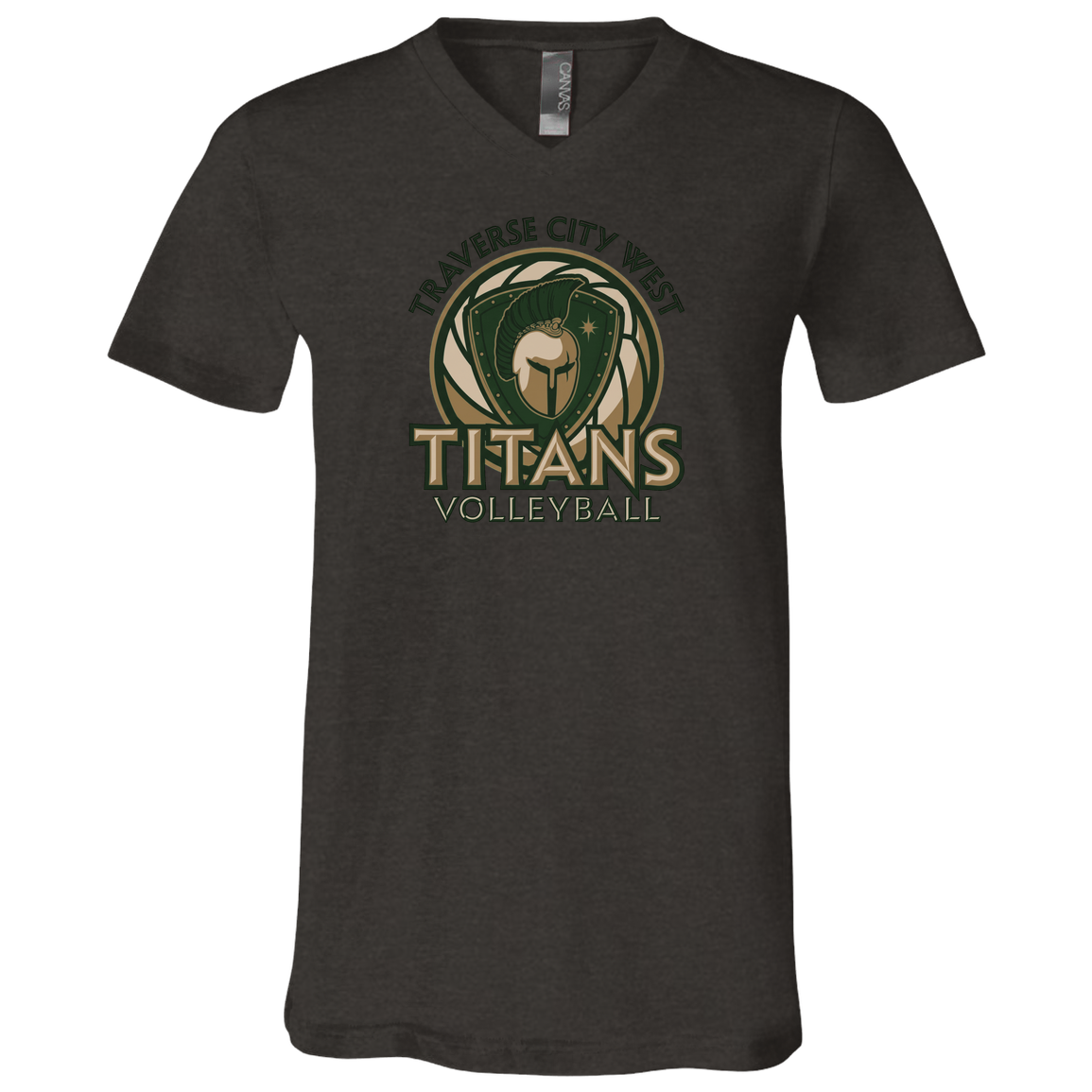 tc-titans-volleyball-bold-mascot-bella-canvas-unisex-jersey-ss-v-neck-t-shirt — Dark Grey Heather — Front — restored 2026-09-05 — source sha256 f85c522b868d47a97967e4c7532a4e636fb07610a7725907827e9124ccccb4f3