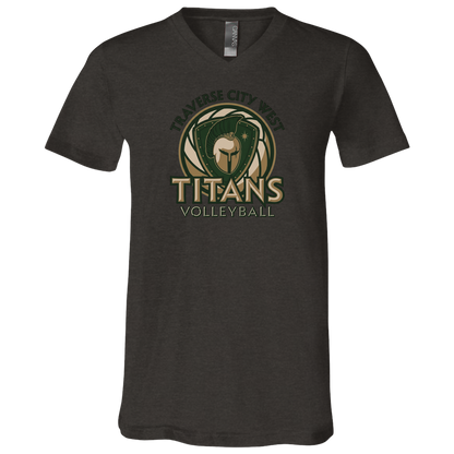 tc-titans-volleyball-bold-mascot-bella-canvas-unisex-jersey-ss-v-neck-t-shirt — Dark Grey Heather — Front — restored 2026-09-05 — source sha256 f85c522b868d47a97967e4c7532a4e636fb07610a7725907827e9124ccccb4f3