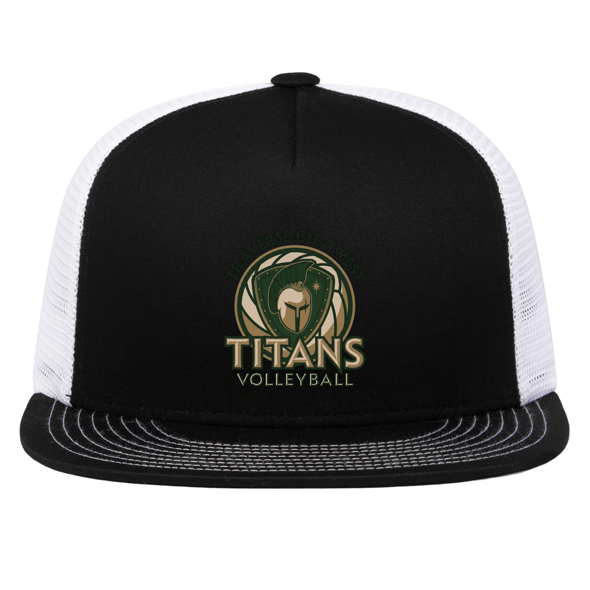 tc-titans-volleyball-bold-mascot-pacific-headwear-d-series-5-panel-trucker-snapback-cap — Black/White — Front — restored 2026-09-05 — source sha256 96ad6be1d6acc049f2765af21bb22c99f2cfde2c3a76481f30c8e11efe0a7840