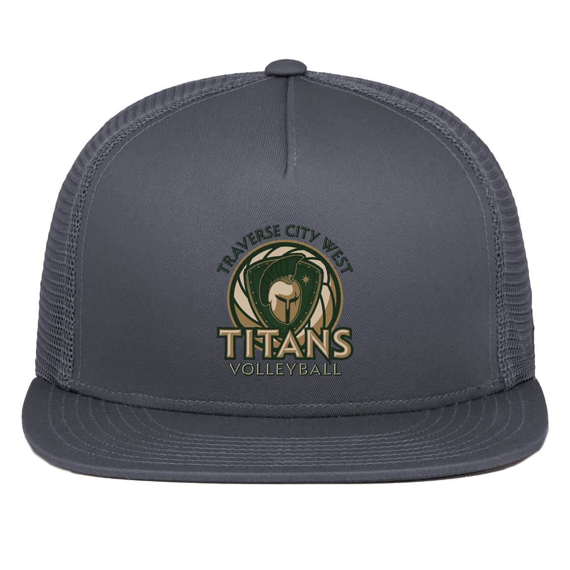 tc-titans-volleyball-bold-mascot-pacific-headwear-d-series-5-panel-trucker-snapback-cap — Graphite — Front — restored 2026-09-05 — source sha256 924caeaa961dc4ce731179cab97a1b25a6a867f2013b5fa6f6bab2ca1deb4da0