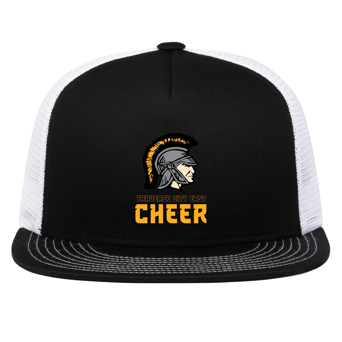 tc-trojans-cheer-basic-v2-pacific-headwear-d-series-5-panel-trucker-snapback-cap — Black/White — Front — source sha256 3353f4b1bb92420a9bae22024c223c7e79c560833f8029c9ce86b35fd0ee2dd0 — Color position 2