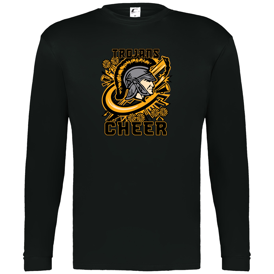 tc-trojans-cheer-rally-v2-c2-mens-performance-long-sleeve-tee — Black — Front — source sha256 7845f5c7ffb8af9880b553787950cfa1c5c1550567c316b7b1d0811e812592ac — Color position 1