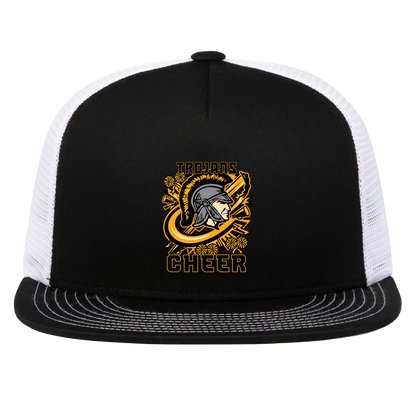 tc-trojans-cheer-rally-v2-pacific-headwear-d-series-5-panel-trucker-snapback-cap — Black/White — Front — source sha256 983b57e9c9f8029ffa8333198a260faefabfbc02a1ce61e2ee27733afec67f97 — Color position 2