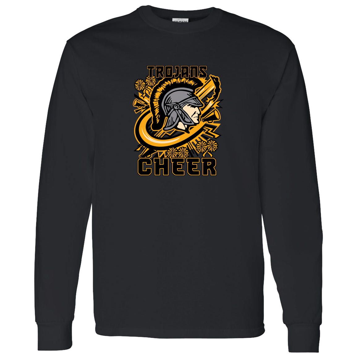 tc-trojans-cheer-rally-v2-gildan-ls-t-shirt-5-3-oz — Black — Front — source sha256 9bb4f012ac16efc276f75f49fe1ccf50b57d1981a11dcb3521af80e90b82bec7 — Color position 4