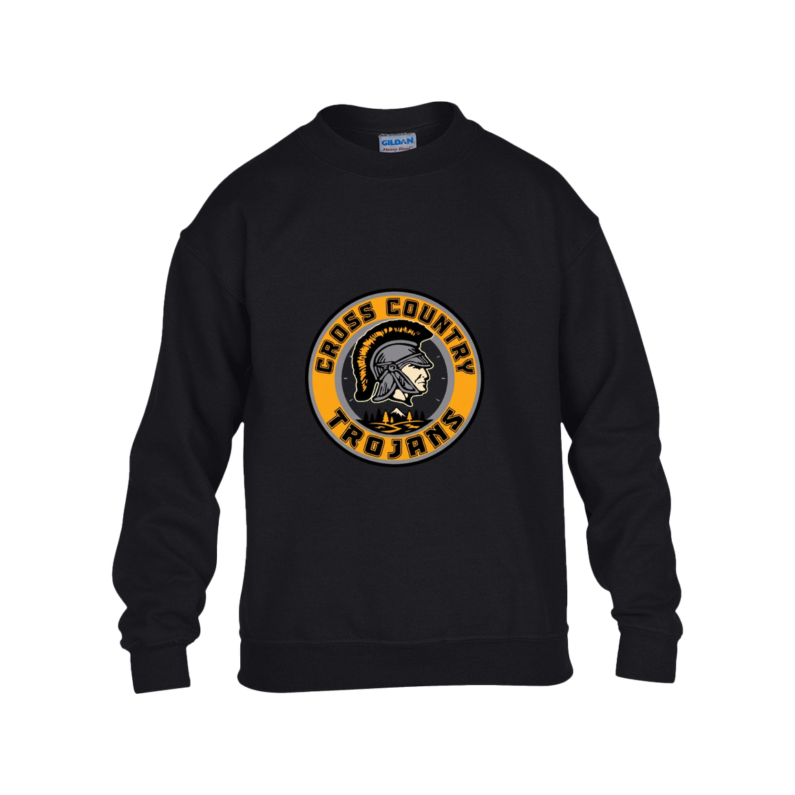 tc-trojans-cross-country-crest-v2-gildan-kids-heavy-blend-fleece-crew — Black — Front — source sha256 03b8610b3b076808853e599bdb2a07cf70e6e0b66dc8a37abd80ea30492b2c08 — Color position 1