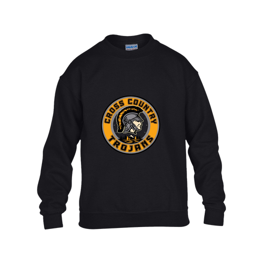 tc-trojans-cross-country-crest-v2-gildan-kids-heavy-blend-fleece-crew — Black — Front — source sha256 03b8610b3b076808853e599bdb2a07cf70e6e0b66dc8a37abd80ea30492b2c08 — Color position 1