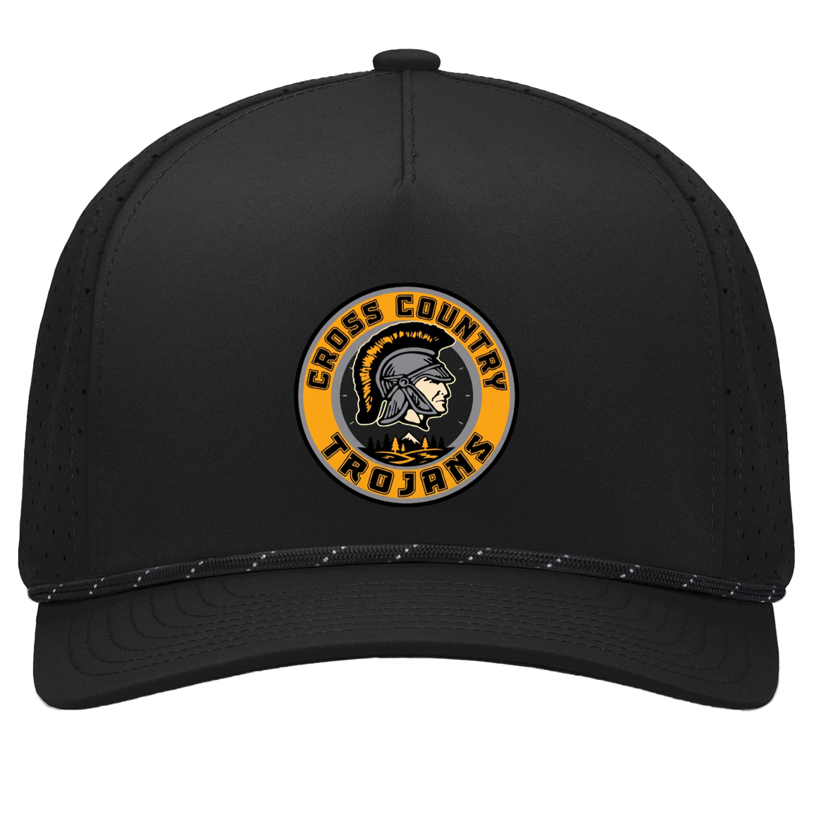 tc-trojans-cross-country-crest-v2-pacific-headwear-weekender-perforated-snapback-cap — Black/Black — Front — source sha256 15eb111fe07551968c0ebc9b7568c0b7639de10454448ca81d35a4a619cd19c2 — Color position 1