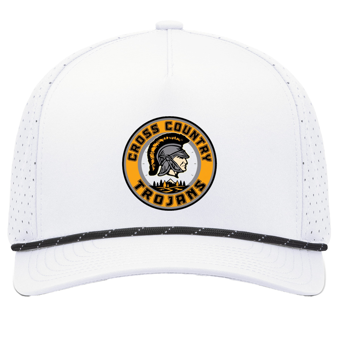 tc-trojans-cross-country-crest-v2-pacific-headwear-weekender-perforated-snapback-cap — White/Black — Front — source sha256 35ced157ede274ca462cb041547528dc1a3cff53e084d082b66944059ab674f1 — Color position 7