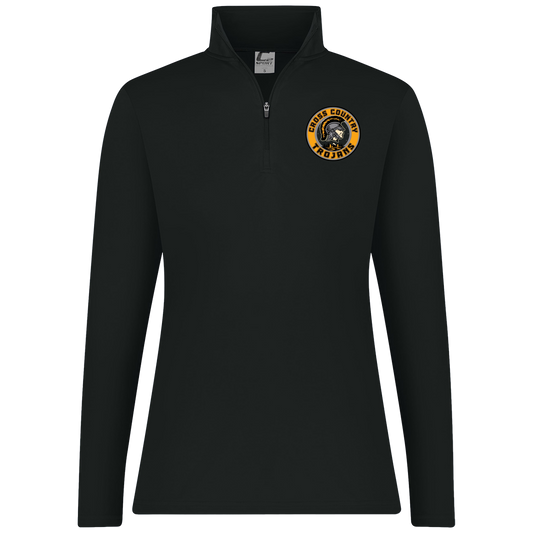 tc-trojans-cross-country-crest-v2-c2-womens-1-4-zip-pullover — Black — Front — source sha256 70499d3d9ef1edc6f6c1e214340edeab4276eff54a84a715057b117507a12d3c — Color position 1