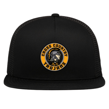 tc-trojans-cross-country-crest-v2-pacific-headwear-d-series-5-panel-trucker-snapback-cap — Black — Front — source sha256 70cffdb97c360eb0154d8a49edad16353730b37b65f8d78db0e5fcd0a7ee0186 — Color position 1