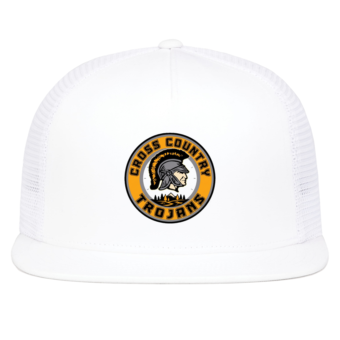 tc-trojans-cross-country-crest-v2-pacific-headwear-d-series-5-panel-trucker-snapback-cap — White — Front — source sha256 8deebf746b6a9f5f372f38bace4641bfc3d9521ed909443e75877b8306741357 — Color position 5