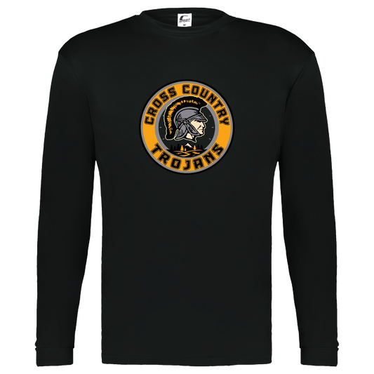 tc-trojans-cross-country-crest-v2-c2-kids-performance-long-sleeve-tee — Black — Front — source sha256 98b9f69267c70c0d05fc861e1e939a9935a102754cd22c3cdda6dddf61c19d9a — Color position 1