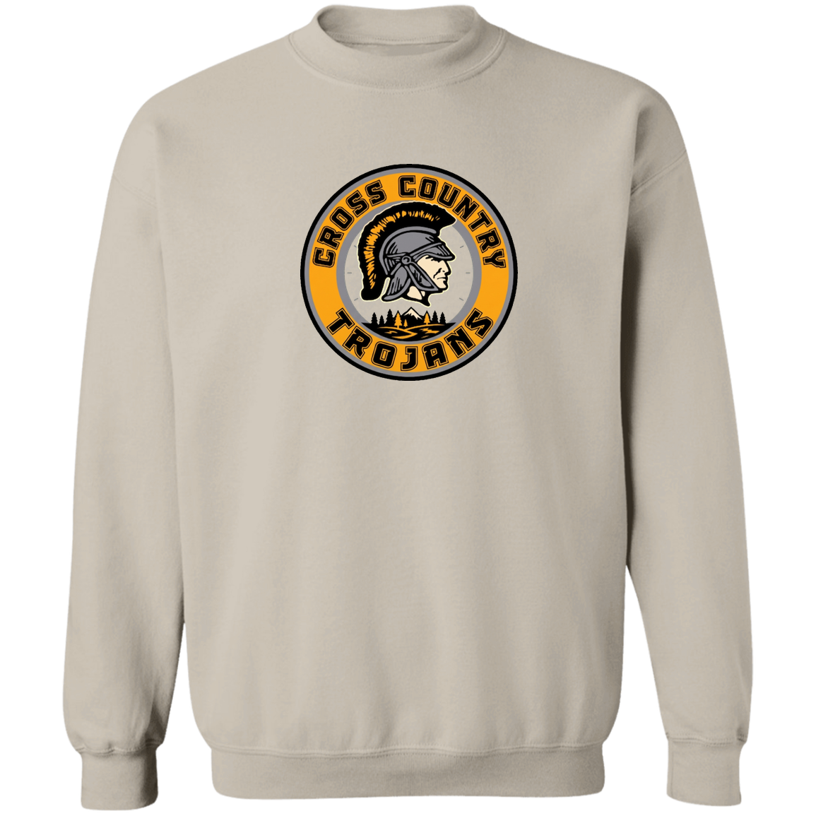 tc-trojans-cross-country-crest-v2-gildan-crewneck-pullover-sweatshirt — Sand — Front — source sha256 ba3ed6e7a6f84bfc3ccb17496360fda9c3083d8c1f4ebf2933227840ce867934 — Color position 5