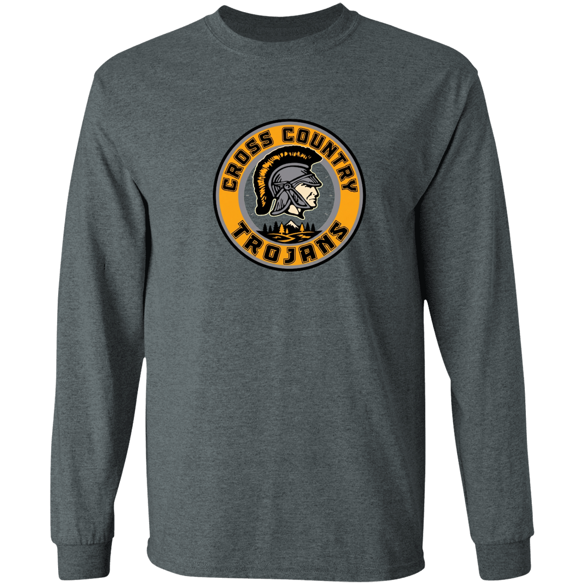 tc-trojans-cross-country-crest-v2-gildan-ls-t-shirt-5-3-oz — Dark Heather — Front — source sha256 ccbedc7809dd53d7cdda52030ebd741d78f65d1b035fd2dafc494acc458e52e4 — Color position 2