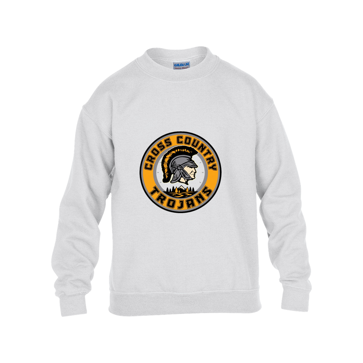 tc-trojans-cross-country-crest-v2-gildan-kids-heavy-blend-fleece-crew — White — Front — source sha256 d3e94d128efe4e1592e1c9488bca0dc2f593e19197732a19b77e395d083a3b08 — Color position 4