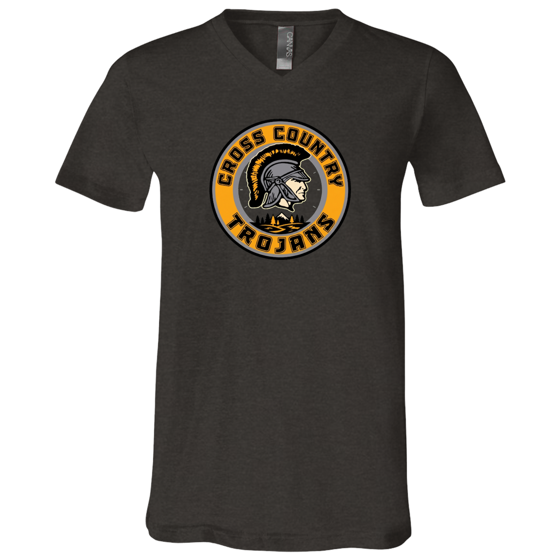 tc-trojans-cross-country-crest-v2-bella-canvas-unisex-jersey-ss-v-neck-t-shirt — Dark Grey Heather — Front — source sha256 de46f85746bbc0f70ebff13a4a0c5634a461730ba81f9752880b066afcaafee8 — Color position 3