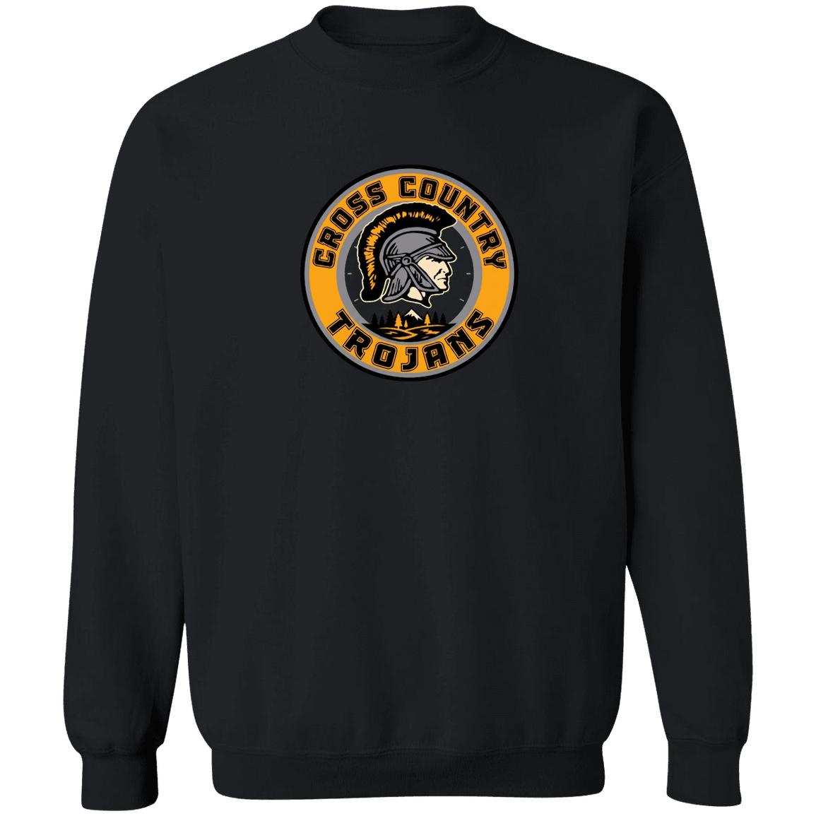 tc-trojans-cross-country-crest-v2-gildan-crewneck-pullover-sweatshirt — Black — Front — source sha256 e18ffb78995a3a7c0037bb11a396aba25567ebbeb7effc5620b389351a2509be — Color position 4