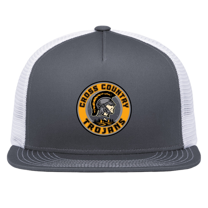 tc-trojans-cross-country-crest-v2-pacific-headwear-d-series-5-panel-trucker-snapback-cap — Graphite/White — Front — source sha256 e21ff3a39b56f70c2bcbe7826a3daeb8c3c6177940a393c3b9b70d252610da00 — Color position 4