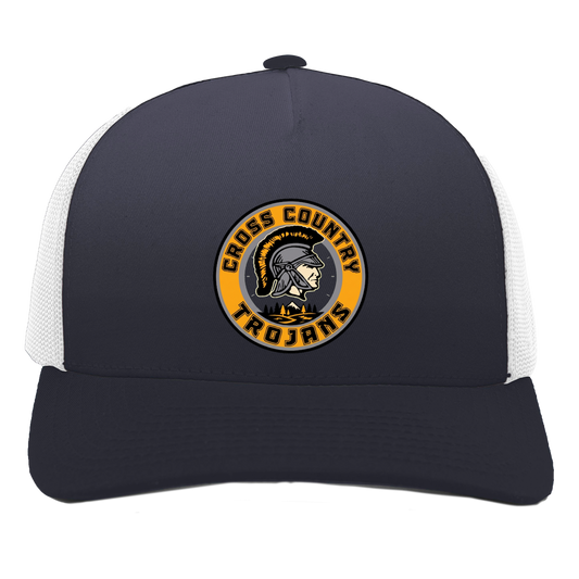 tc-trojans-cross-country-crest-v2-pacific-headwear-5-panel-trucker-snapback-cap — Navy/White — Front — source sha256 ede9ea5318c0918e296e1998eae6fc096edf5820eb2830c212206459ff731de8 — Color position 1