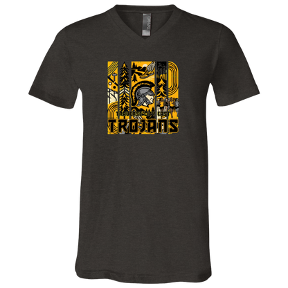 tc-trojans-cross-country-tiles-v2-bella-canvas-unisex-jersey-ss-v-neck-t-shirt — Dark Grey Heather — Front — source sha256 0507d501b4340a5779df6e707117371501cb06f96329da707d67a2390a66e40d — Color position 3