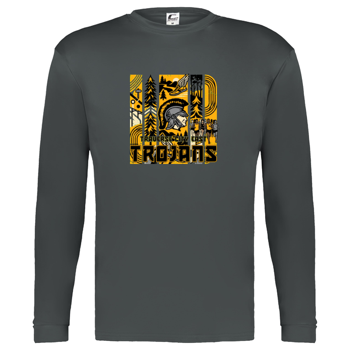 tc-trojans-cross-country-tiles-v2-c2-kids-performance-long-sleeve-tee — Graphite — Front — source sha256 0e9e8702547c5d6aaabcc10e708bc709cb17c4e66423cefcdf41c3ef0db22382 — Color position 2