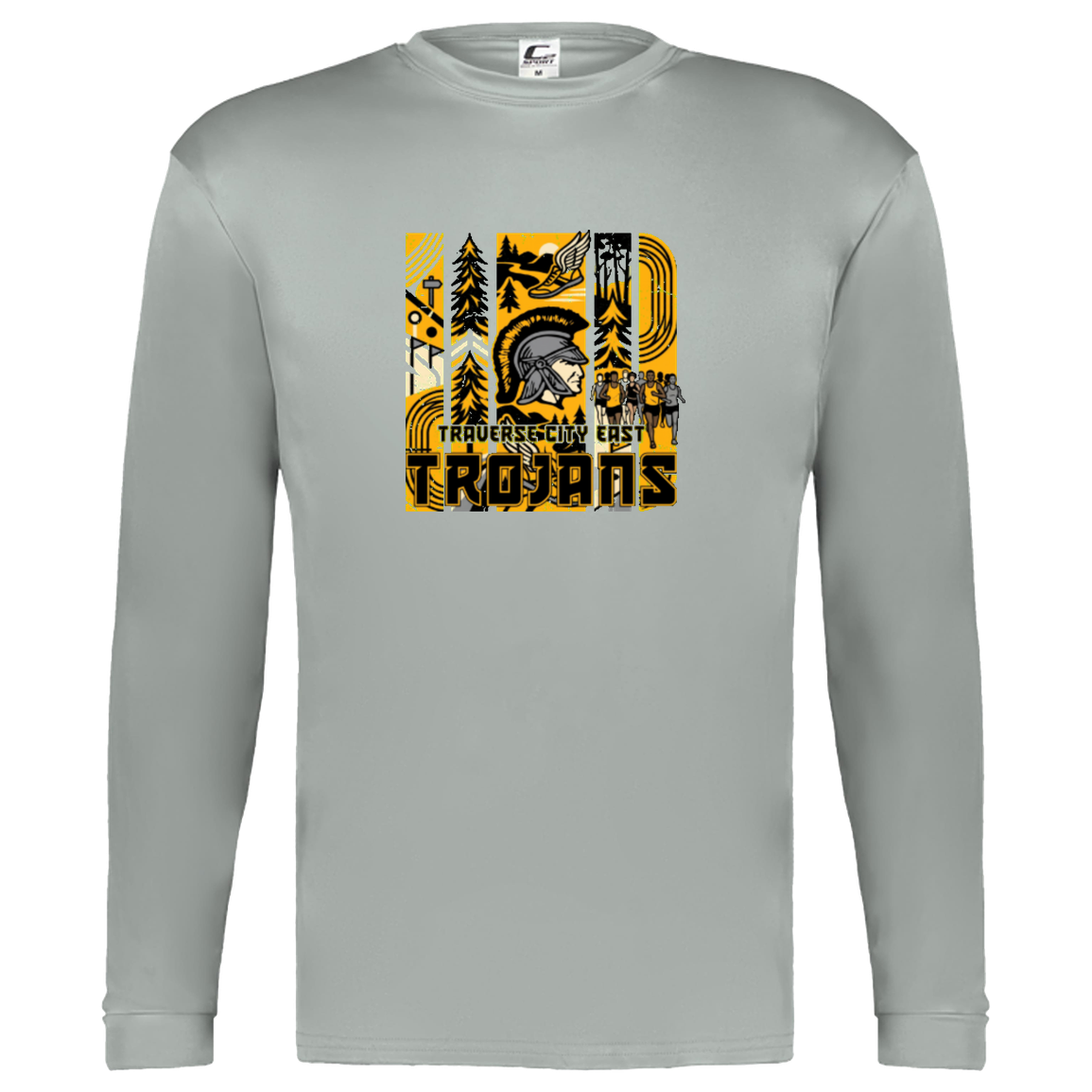 tc-trojans-cross-country-tiles-v2-c2-kids-performance-long-sleeve-tee — Silver — Front — source sha256 25fa617b6263cb7a55b2caa095156c349f828a49d51c21eeb8c0a90c4895fdd3 — Color position 3