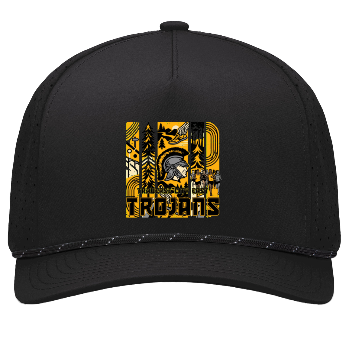 tc-trojans-cross-country-tiles-v2-pacific-headwear-weekender-perforated-snapback-cap — Black/Black — Front — source sha256 3bc10ff555d45075df161905e2be0d4b7467f3d825be7dff768675f884550e24 — Color position 1