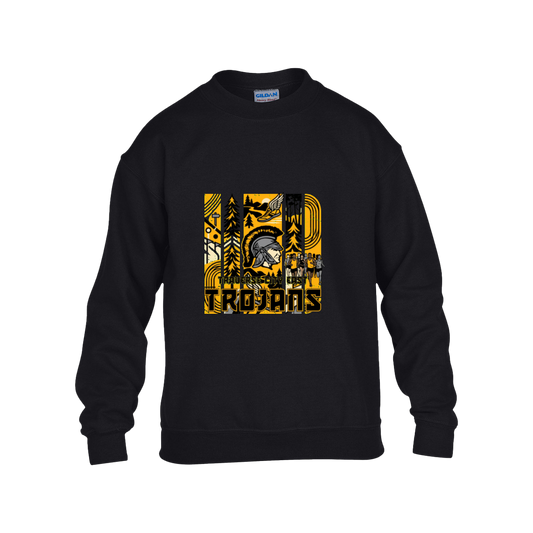 tc-trojans-cross-country-tiles-v2-gildan-kids-heavy-blend-fleece-crew — Black — Front — source sha256 81b515bfa1e3a695fa71322b60608cd19a5d08d3cc36bafb43f750ddf2e98fd0 — Color position 1