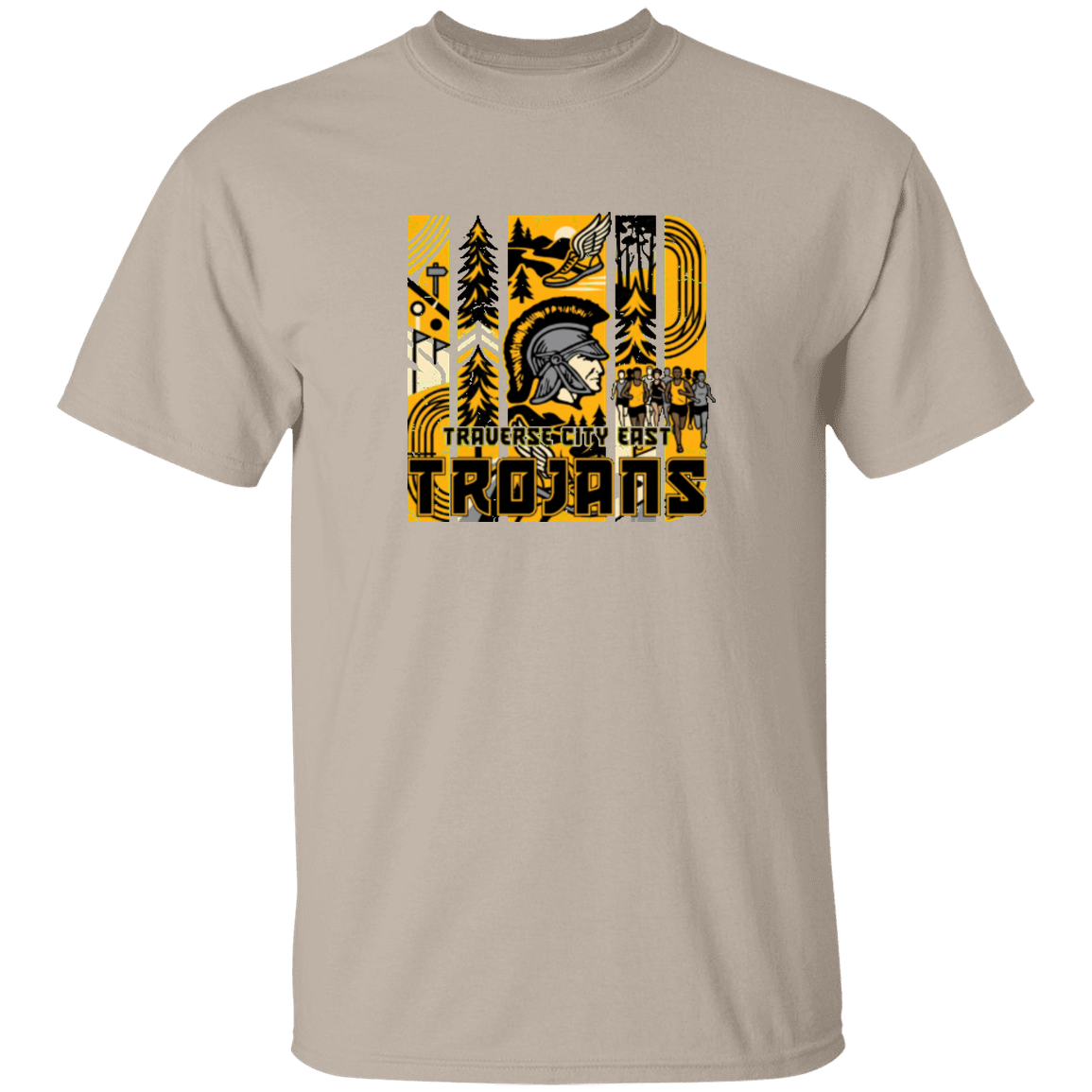 tc-trojans-cross-country-tiles-v2-gildan-5-3-oz-t-shirt — Sand — Front — source sha256 888eca14a059e4fc8141fc3f24ccfecd13aab22f050b3128e74c0bf0da7ce026 — Color position 1