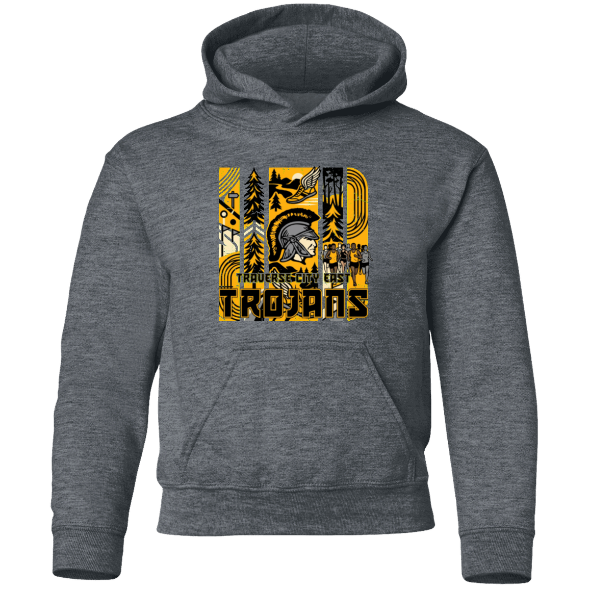 tc-trojans-cross-country-tiles-v2-gildan-youth-pullover-hoodie — Dark Heather — Front — source sha256 92b12101cd8b19442336615a9c550072e62d23eaa4498b4db24935404f004a69 — Color position 4