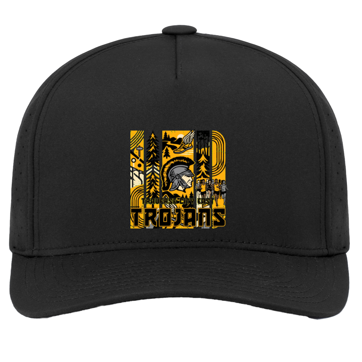 tc-trojans-cross-country-tiles-v2-pacific-headwear-weekender-perforated-snapback-cap — Black — Front — source sha256 a94fc420a73cf16a341cf560a03bcf3b836540ac391e5e1630ff2ba4ca61a8c5 — Color position 2