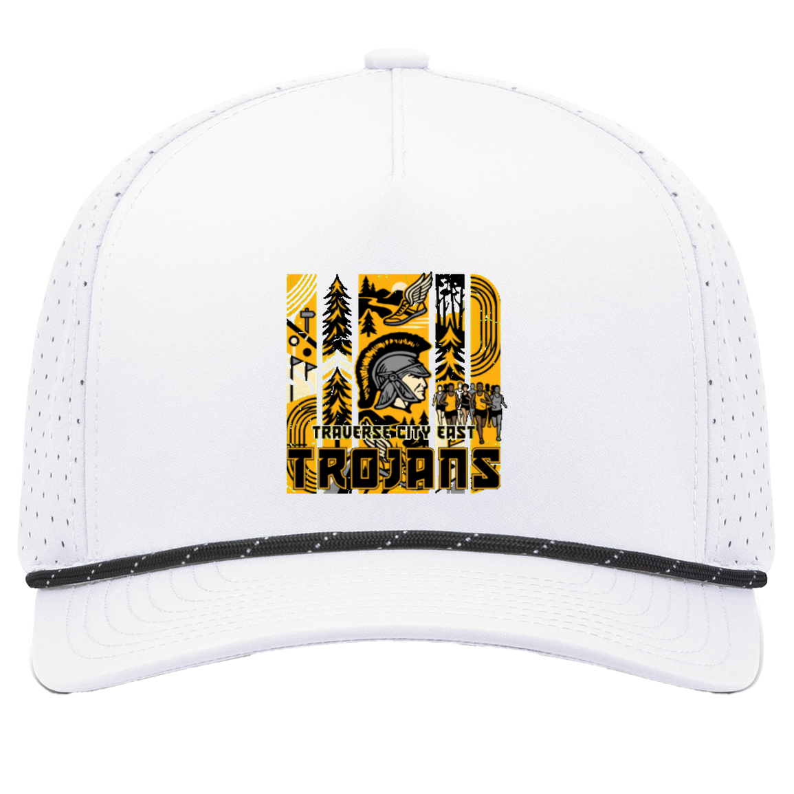 tc-trojans-cross-country-tiles-v2-pacific-headwear-weekender-perforated-snapback-cap — White/Black — Front — source sha256 cb7e653e2ea40fa5efd422bfc182b2f9d0421ce651e78732dffdfbb4c3b369ca — Color position 7