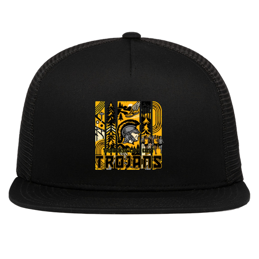 tc-trojans-cross-country-tiles-v2-pacific-headwear-d-series-5-panel-trucker-snapback-cap — Black — Front — source sha256 d05692ccda68b62f25ce3a26f21babb91f0a3f5ed6d883bcecacaff64df0c83f — Color position 1