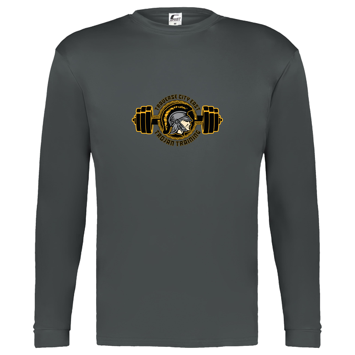 tc-trojans-ems-training-logo-c2-kids-performance-long-sleeve-tee — Graphite — Front — source sha256 06014ef34520fb5fb8beb54590e5b9d7682906154f6ae082dd4b59d5b406d122 — Color position 2