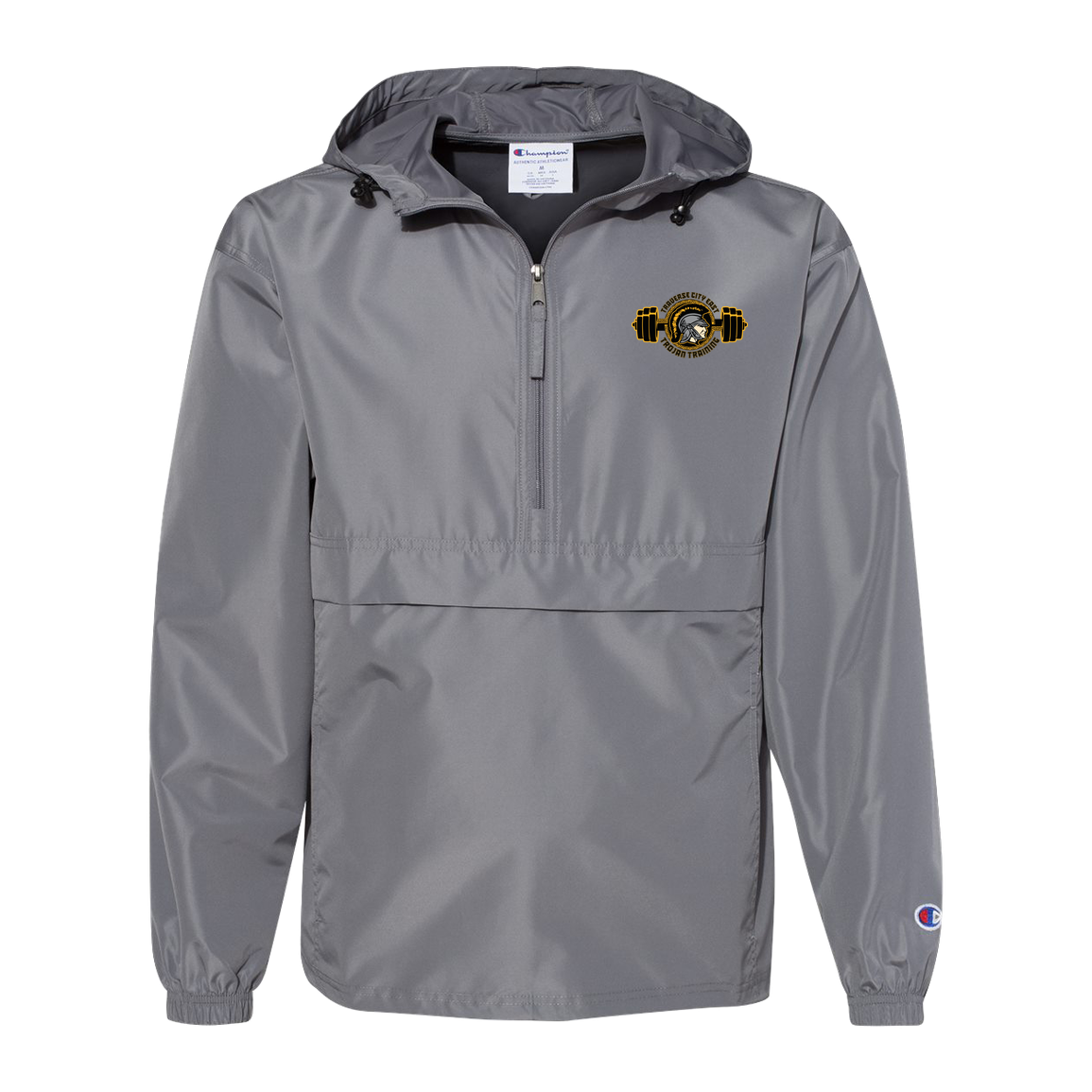 tc-trojans-ems-training-logo-champion-unisex-packable-anorak-jacket — Graphite — Front — source sha256 15642b917f04ffae782e9d22a1b73fb98061ca5a7d23c533e8425dc3626d1b22 — Color position 2
