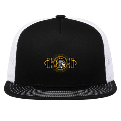 tc-trojans-ems-training-logo-pacific-headwear-d-series-5-panel-trucker-snapback-cap — Black/White — Front — source sha256 1b9f39510f1ce6435036fb3ab0c9641626a37ef26f0c67692c921f7faa79a3ef — Color position 2