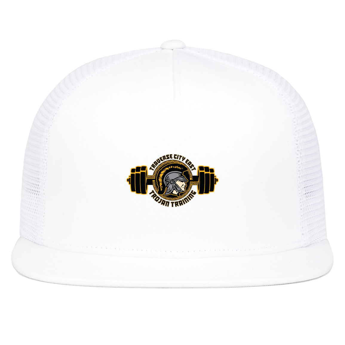 tc-trojans-ems-training-logo-pacific-headwear-d-series-5-panel-trucker-snapback-cap — White — Front — source sha256 218c0bfcba9074e8abe6b0da0e5d3ec9e461122f212e3316c294a3a3d20d70b5 — Color position 5