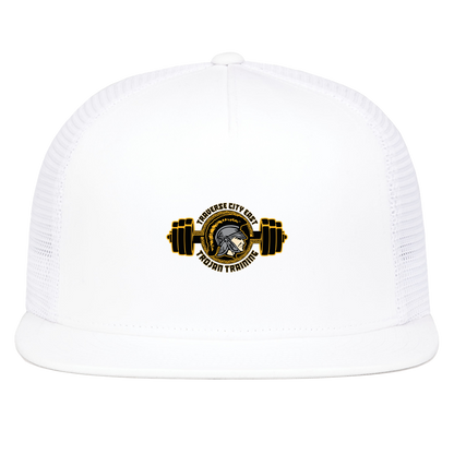tc-trojans-ems-training-logo-pacific-headwear-d-series-5-panel-trucker-snapback-cap — White — Front — source sha256 218c0bfcba9074e8abe6b0da0e5d3ec9e461122f212e3316c294a3a3d20d70b5 — Color position 5