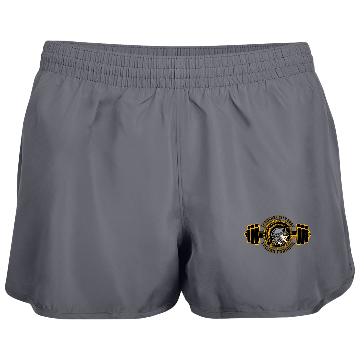 tc-trojans-ems-training-logo-augusta-ladies-wayfarer-running-shorts — Graphite — Front — source sha256 25ba7f9ec8247c83dd4a4beab93a989d43ab9e0649304dd631b68df0d3e9740e — Color position 2