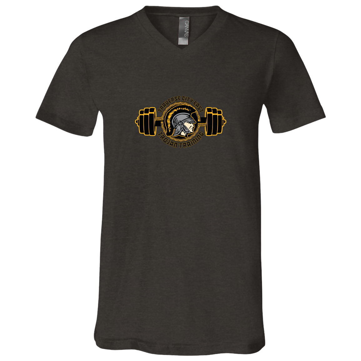 tc-trojans-ems-training-logo-bella-canvas-unisex-jersey-ss-v-neck-t-shirt — Dark Grey Heather — Front — source sha256 4a9be8bc2cbb0b4e3de4384343b6b860b19431a2fac737031b889fb0a9b87bc3 — Color position 3