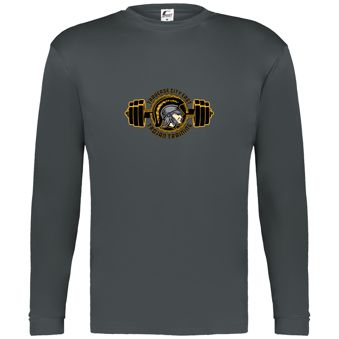 tc-trojans-ems-training-logo-c2-mens-performance-long-sleeve-tee — Graphite — Front — source sha256 55b4fa279c7026eea93ab6c57dbb04e8ec26223d78927bc6da5a746e3e8f7f4a — Color position 2