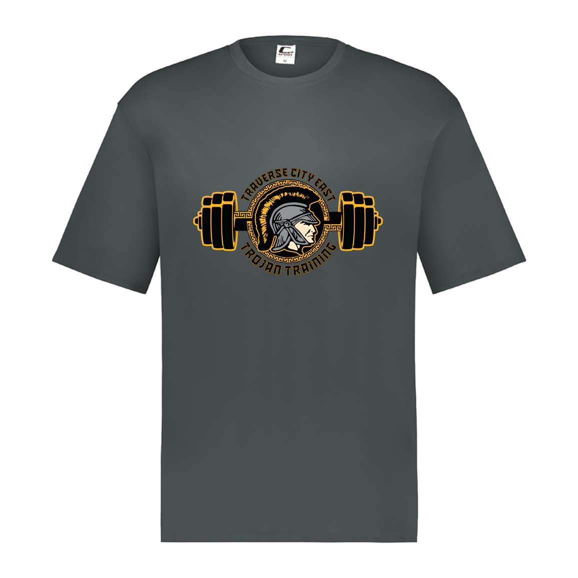 tc-trojans-ems-training-logo-c2-mens-performance-short-sleeve-tee — Graphite — Front — source sha256 5dbdb093f573b0669367b9b71f4f90df87601db5de603b0921636b7b62338151 — Color position 2