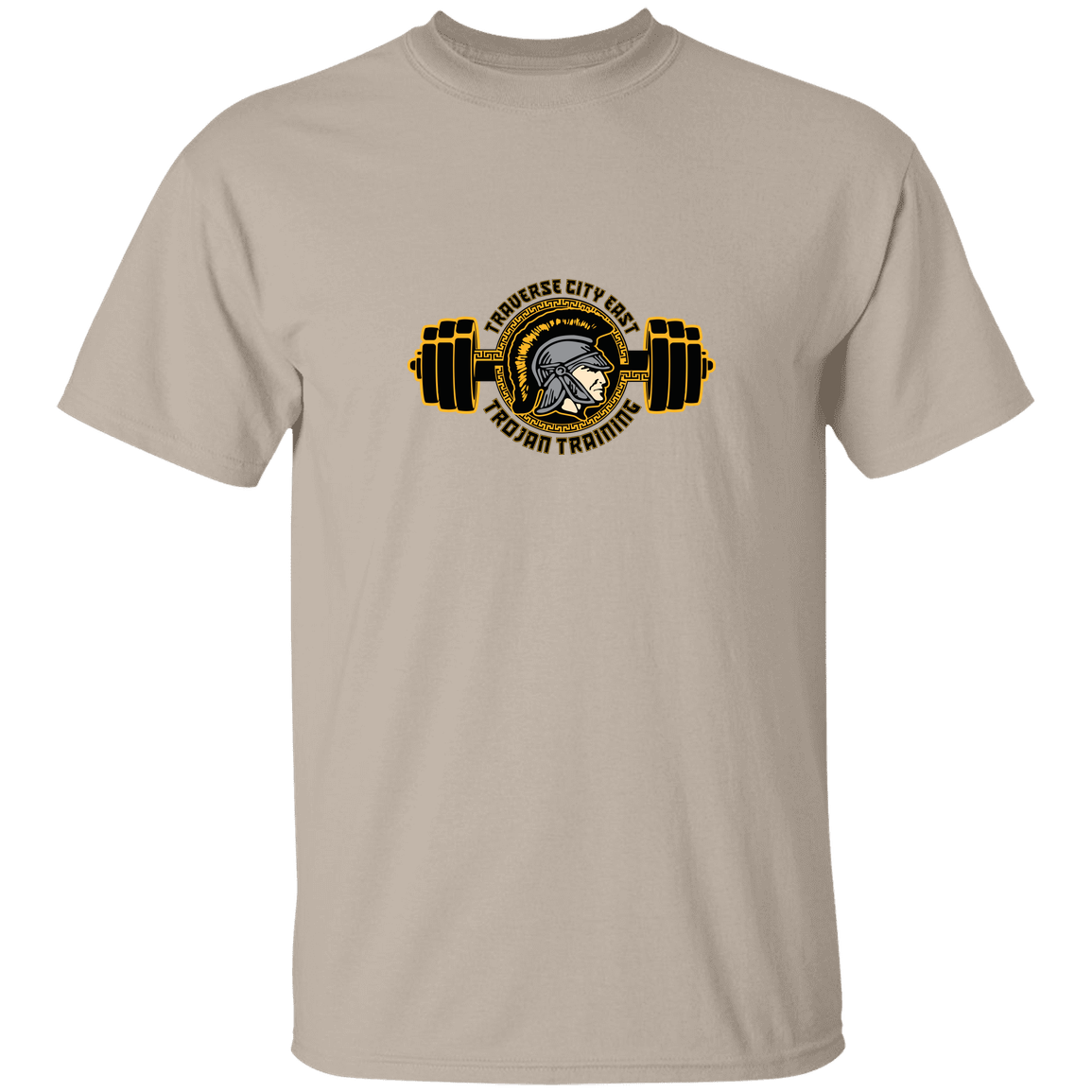 tc-trojans-ems-training-logo-gildan-5-3-oz-t-shirt — Sand — Front — source sha256 a69e0f8beb55c07222e534a60345f0c8da2116f3fa9f77addb1500912af54a6a — Color position 1