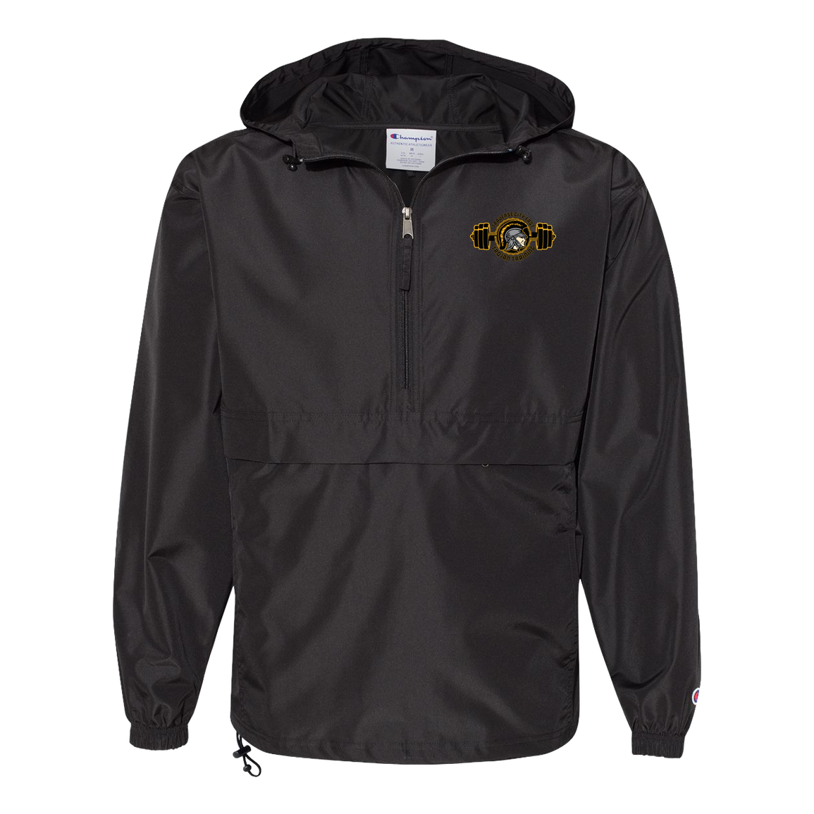 tc-trojans-ems-training-logo-champion-unisex-packable-anorak-jacket — Black — Front — source sha256 b6d7151941cf23bbb4e61bbc9d787a523c67a0511f2b19d3c516c1048fc68052 — Color position 1
