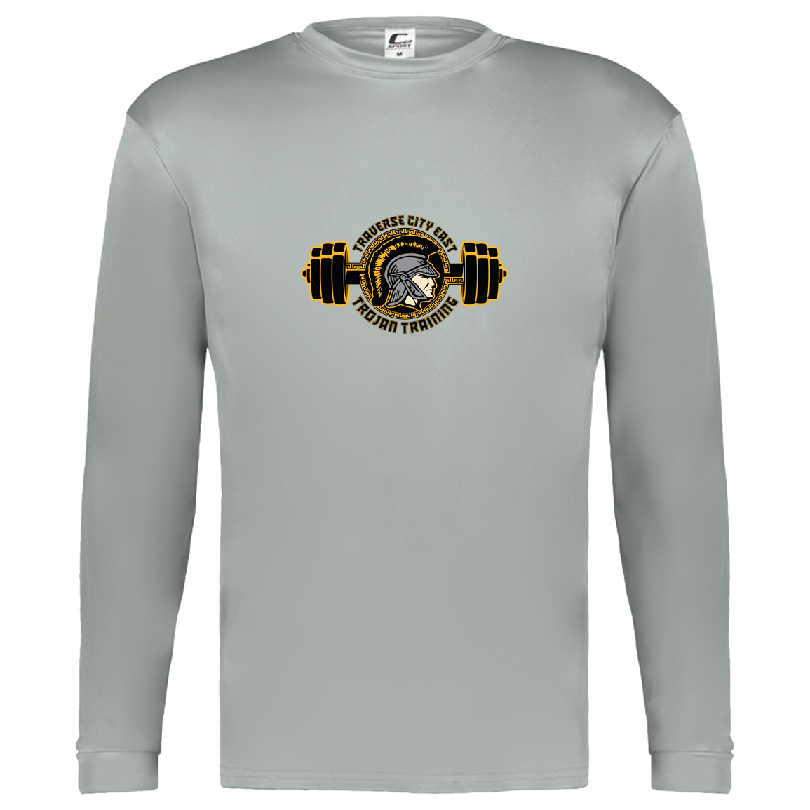 tc-trojans-ems-training-logo-c2-kids-performance-long-sleeve-tee — Silver — Front — source sha256 dc91d1635706168f483793bbfb1bb29492fcc3c283864d19ecc01fc4f192bac1 — Color position 3