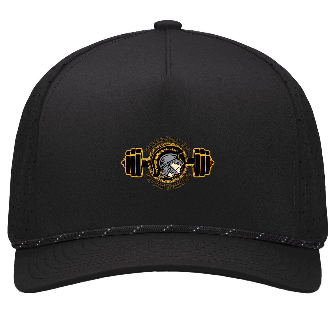 tc-trojans-ems-training-logo-pacific-headwear-weekender-perforated-snapback-cap — Black/Black — Front — source sha256 e6550c34f6ab11783ee9d875ae07ba18c604e56890f79bc21fae273b50ae525f — Color position 1