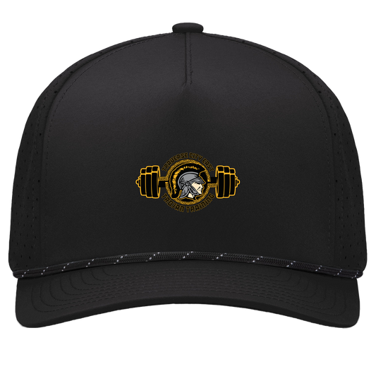 tc-trojans-ems-training-logo-pacific-headwear-weekender-perforated-snapback-cap — Black/Black — Front — source sha256 e6550c34f6ab11783ee9d875ae07ba18c604e56890f79bc21fae273b50ae525f — Color position 1