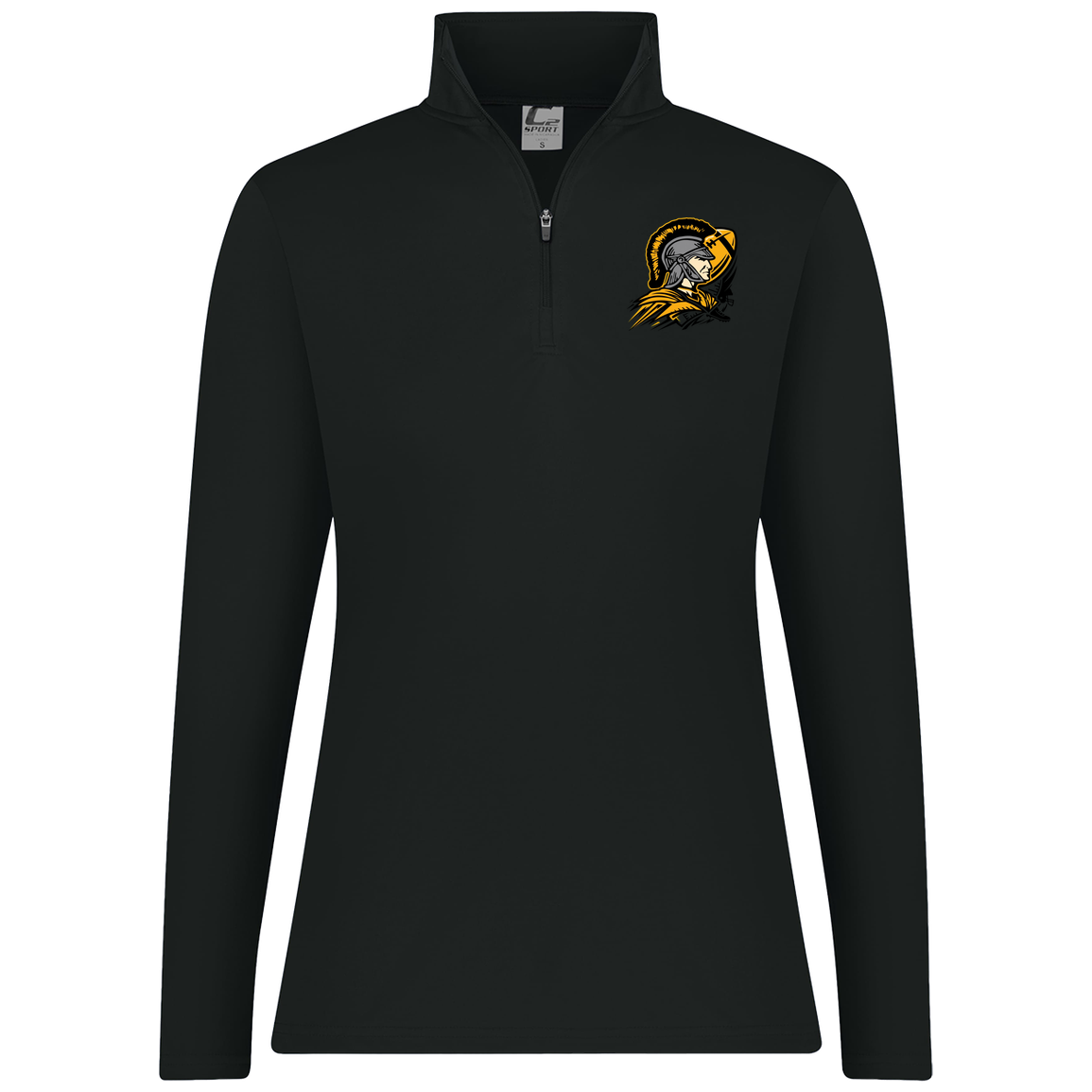 tc-trojans-football-graphic-v2-c2-womens-1-4-zip-pullover — Black — Front — source sha256 043c23e1956b2d389f3523432c6ce0f344a8f81d54cc67e11083a52aa1343e1f — Color position 1