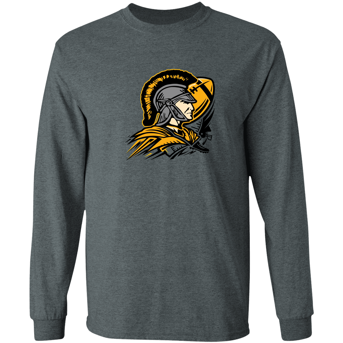 tc-trojans-football-graphic-v2-gildan-ls-t-shirt-5-3-oz — Dark Heather — Front — source sha256 55141d632a2e6398f147d2e2ef5e833e3377816b581c1a9aca81f638d29ffced — Color position 2